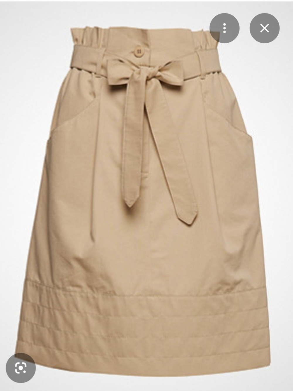 MaxMara Paperbag Waist Mini Skirt with Self Tie. Tan Sz. 12 Pockets. Like New.